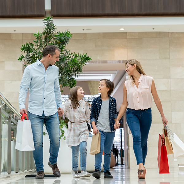 Family shopping in mall